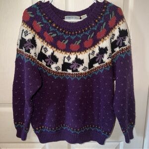 Vintage Purple Patterned Sweater Scottish Terrier 80’s